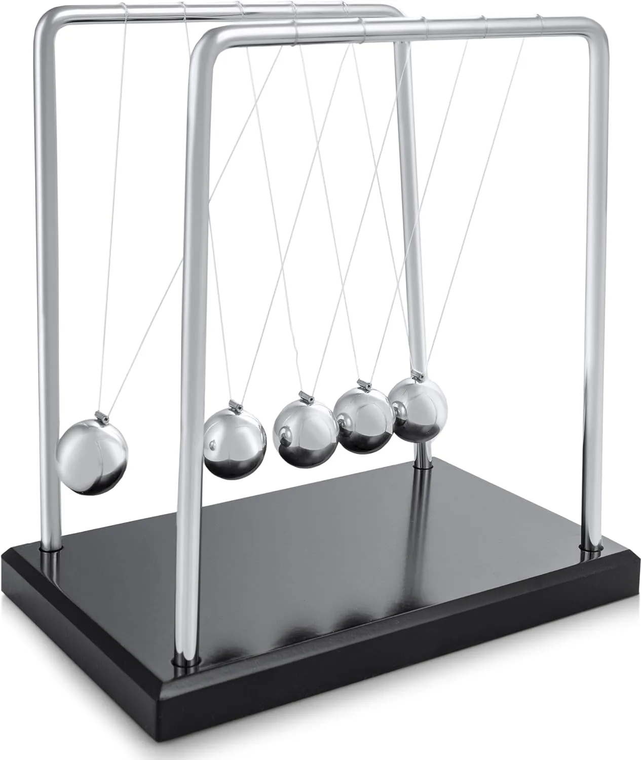 Toys4Boys Newton's Cradle Pendulum Balls with Black Wooden Base - Kinetic Balls for Home and Office