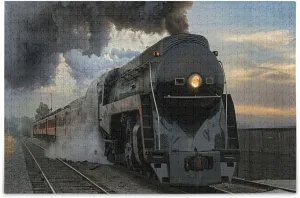 Train Railroad Sunset Golden Puzzles for Adults 1000 Pieces, Difficult Family Wooden Jigsaw Puzzle Funny for Adults Teens