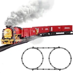 Train Set, Christmas Train Sets for Around The Tree Electric Train Set with Steam, Lights and Sound, Model Train Sets for Kids Toy Gifts for 3 4 5 6 7 8  Years Old (Remote Control)