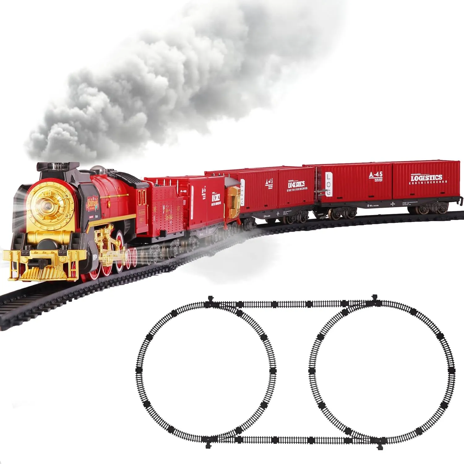 Train Set, Christmas Train Sets for Around The Tree Electric Train Set with Steam, Lights and Sound, Model Train Sets for Kids Toy Gifts for 3 4 5 6 7 8  Years Old (Remote Control)