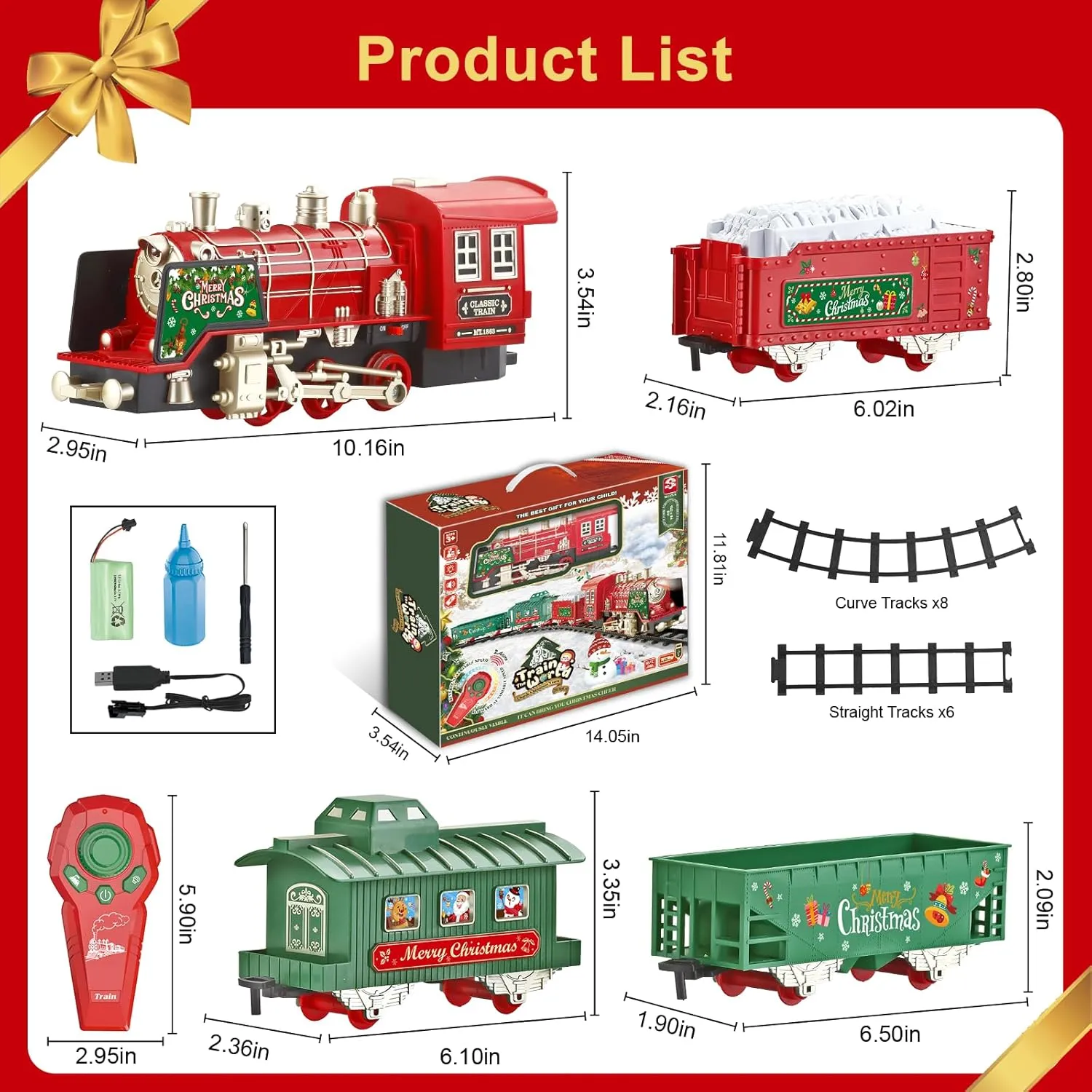 Train Set- Christmas Tree Train w/ 4 Speed, Rc, Smokes, Lights & Music(ON/Off), Christmas Train Sets, Rechargeable Trains Set for Kids, Electric Train Set for Under Christmas Tree, Boys Toy
