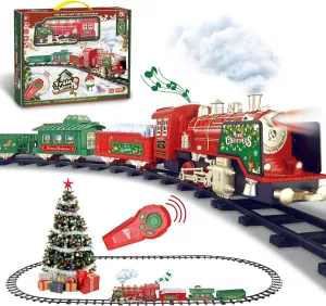 Train Set- Christmas Tree Train w/ 4 Speed, Rc, Smokes, Lights & Music(ON/Off), Christmas Train Sets, Rechargeable Trains Set for Kids, Electric Train Set for Under Christmas Tree, Boys Toy