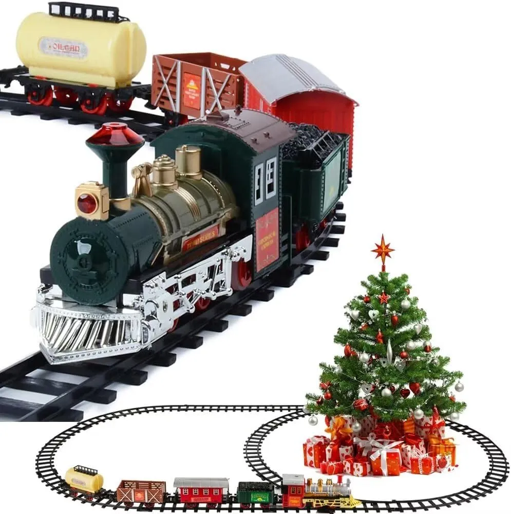 Train Set for Toddlers 3 to 5, Electric Christmas Train Sets with Locomotive Engine, Carriages, Tracks, Lights, Sounds, Christmas Train Toys Gift for Kids Boys and Girls 3 4 5 6 7 8 and Up Years Old