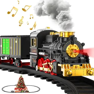 Train Set Train Toys for Boys with Smokes, Lights and Sound (ON/Off), Train Set Under Christmas Tree, Toddler Model Trains for 3 4 5 6 7 8  Years Old Kids Gifts