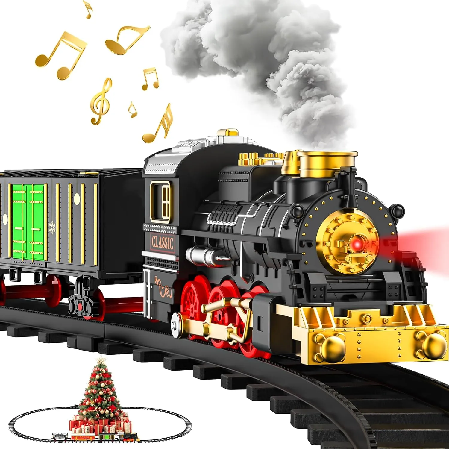 Train Set Train Toys for Boys with Smokes, Lights and Sound (ON/Off), Train Set Under Christmas Tree, Toddler Model Trains for 3 4 5 6 7 8  Years Old Kids Gifts