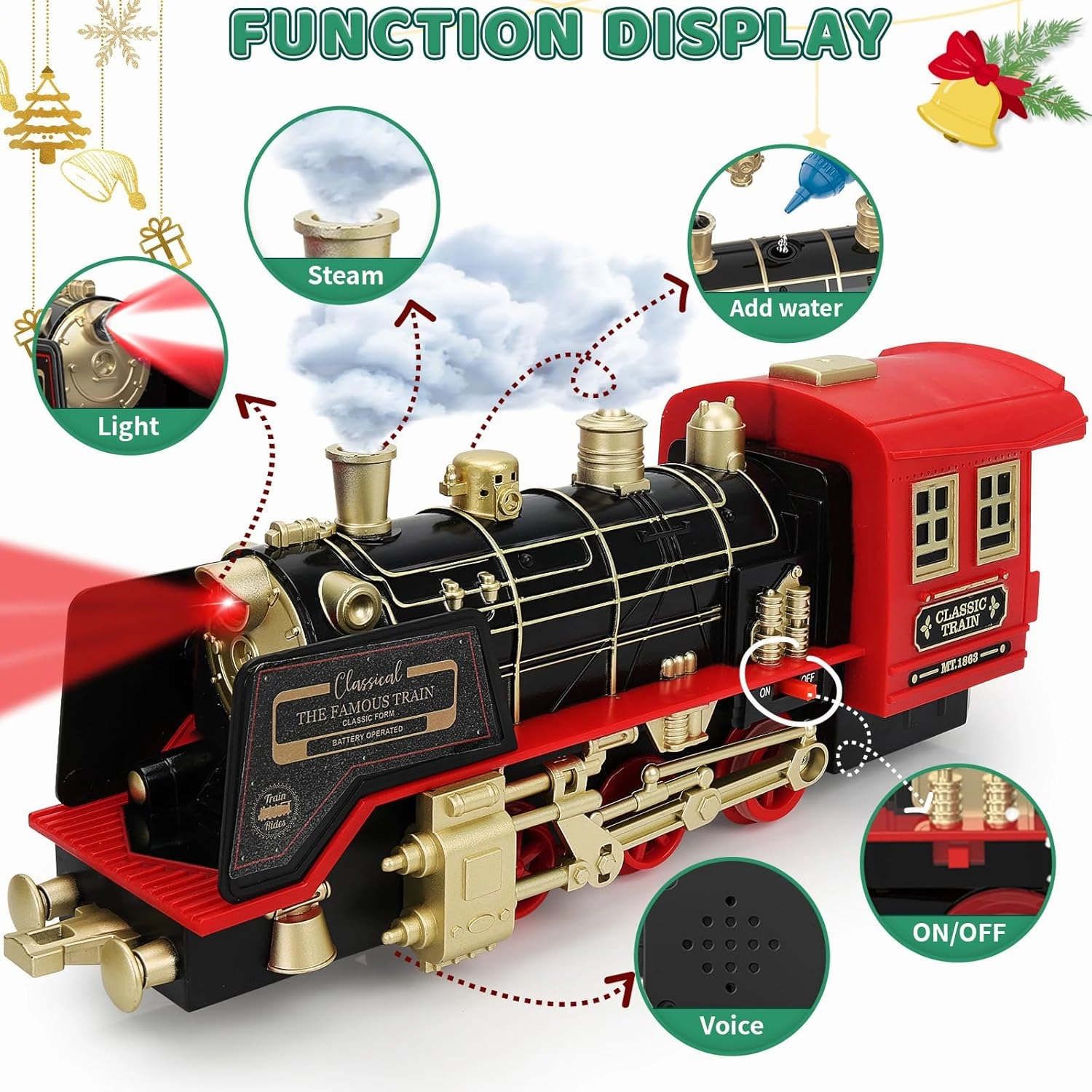 Train Set for Boys 3-5,Electric Train Tracks Set for Toddlers 2-4 Year Old,Christmas Train Sets for Around The Tree with Smoke, Light & Sounds, Christmas Toy Gifts for Kids Girls Ages 4-8