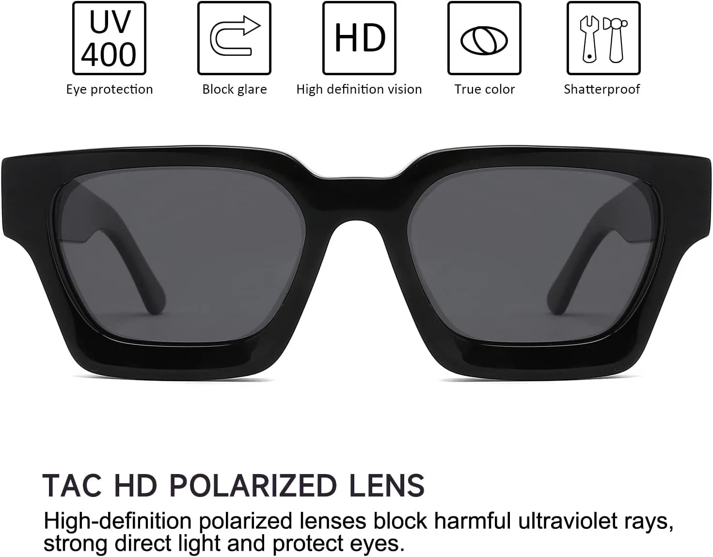 Trendy Polarized Sunglasses for Men Women, UV400 & Shatterproof, Durable Acetate Frame, Anti Glare HD Lens 1439S