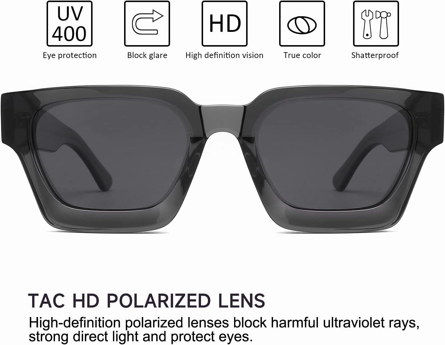 Trendy Polarized Sunglasses for Men Women, UV400 & Shatterproof, Durable Acetate Frame, Anti Glare HD Lens 1439S