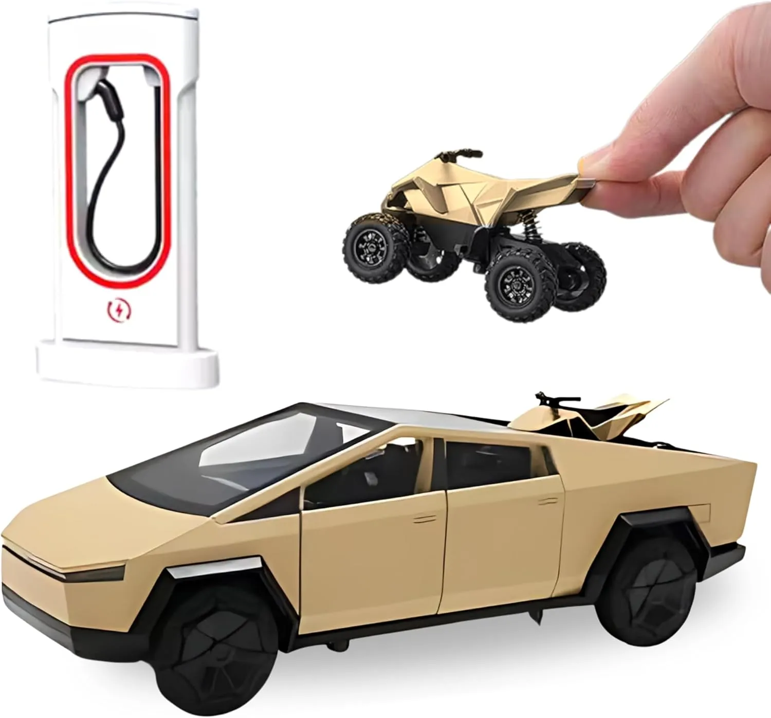 Truck Toy with Supercharger & Quad Bike | Truck 1/28 Die Cast Model | Realistic Lights, Sound & Pull-Back Action | Detailed Interior & Exterior | Great Gift for Boys (Gold)