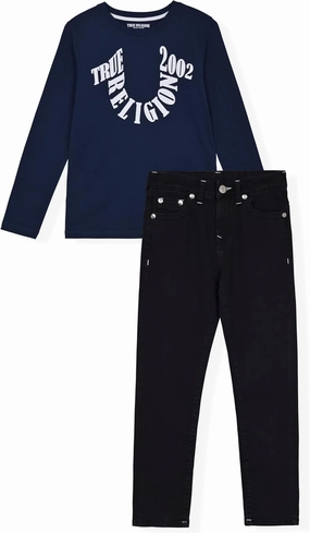 True Religion Boys Denim Set 2 Piece Boys Jeans and Long Sleeve Tee Shirt Set