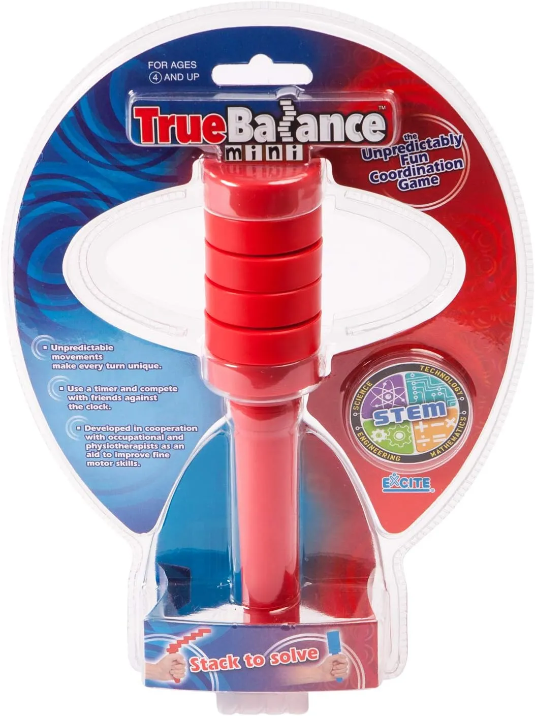 TrueBalance – Portable Balance Game for Kids & Adults | Boosts Coordination, Focus & Fine Motor Skills | Great for STEM Learning, Therapy, Desk Fidgeting & Travel Entertainment, Mini Red