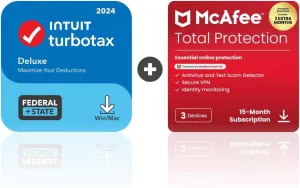 TurboTax Deluxe 2024 Tax Software, Federal & State [PC/MAC Download] & McAfee Total Protection 3 Devices