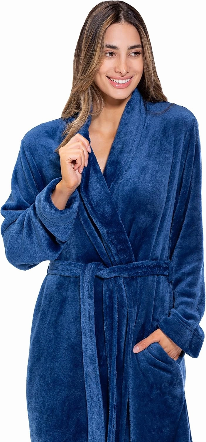 Turquaz Robes For Women, Womens Fleece Shawl Collar Soft Plush Knee Length Spa Robe