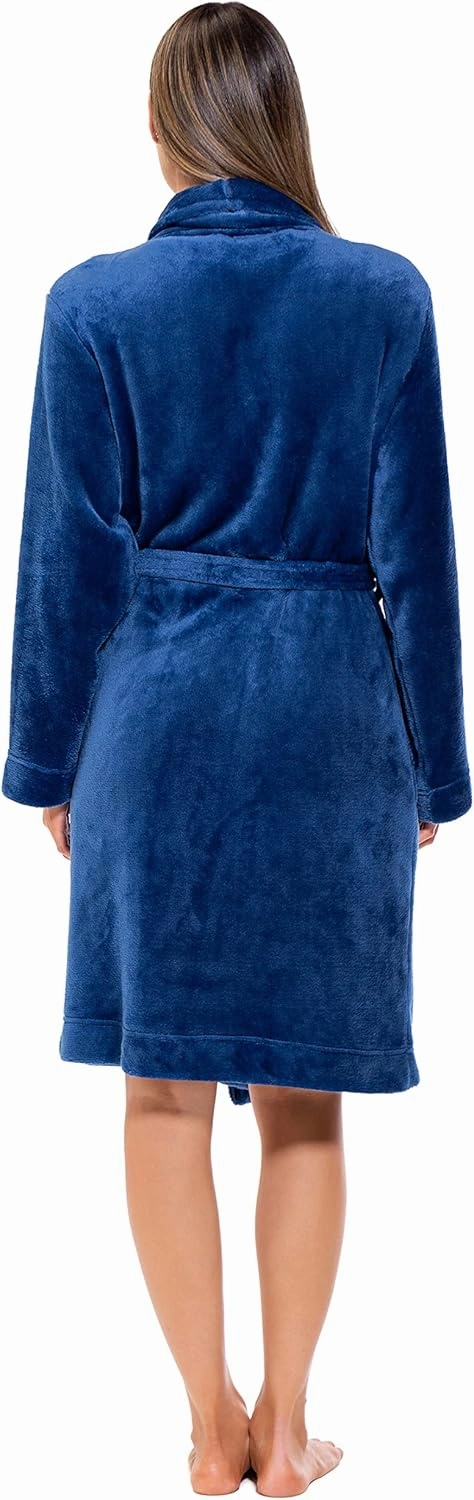 Turquaz Robes For Women, Womens Fleece Shawl Collar Soft Plush Knee Length Spa Robe