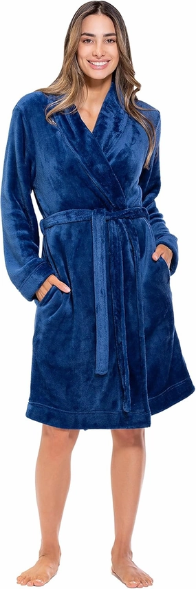 Turquaz Robes For Women, Womens Fleece Shawl Collar Soft Plush Knee Length Spa Robe