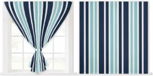 Turquoise Navy Blue Striped Self Adhesive Blackout Curtains with Tiebacks,Portable Rod Pocket Living Room Darkening Curtains,Modern Minimalist Ombre Lines Thermal Insulated Windows Cover,59Wx63H