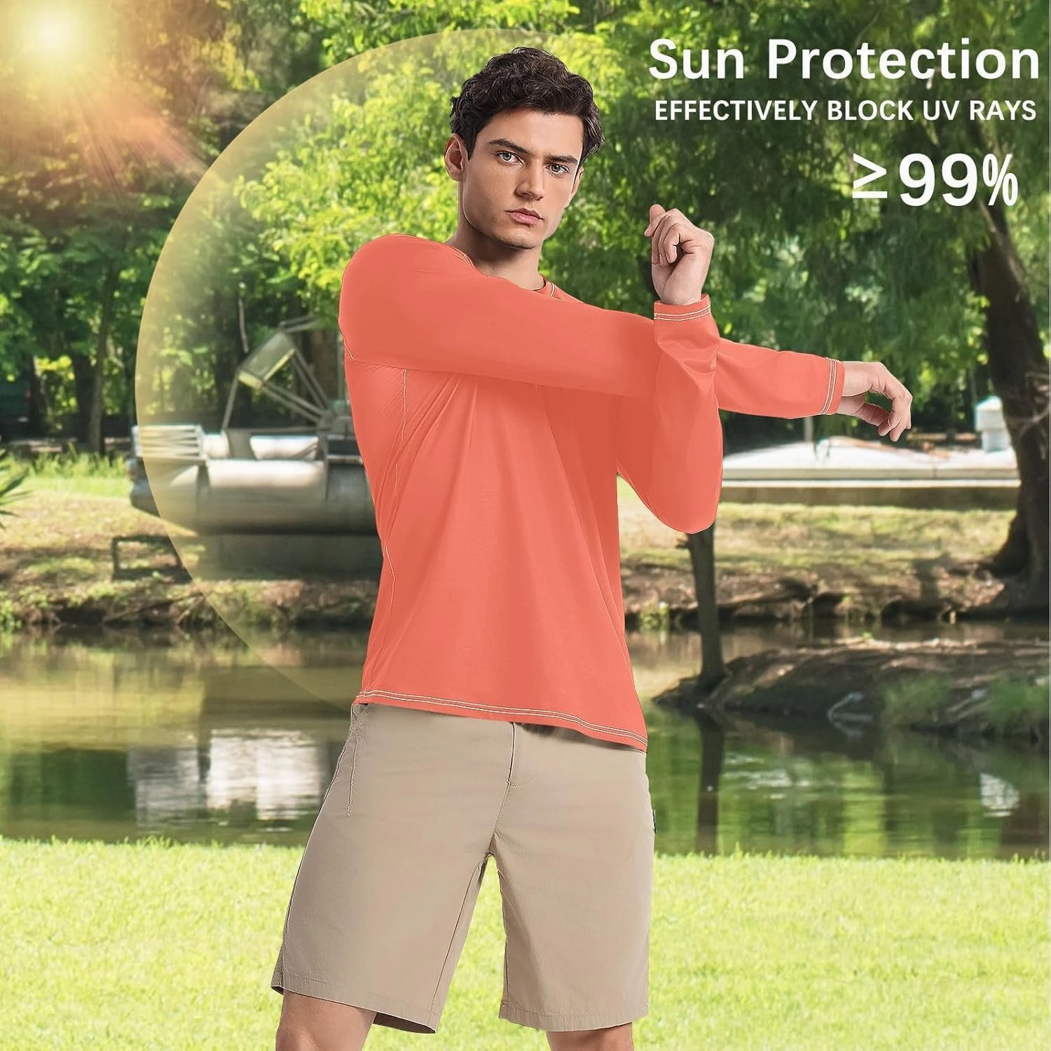 Turquoise SPF 50 Shirts for Men Quick Dry Hot Weather Long Sleeve Shirt Small