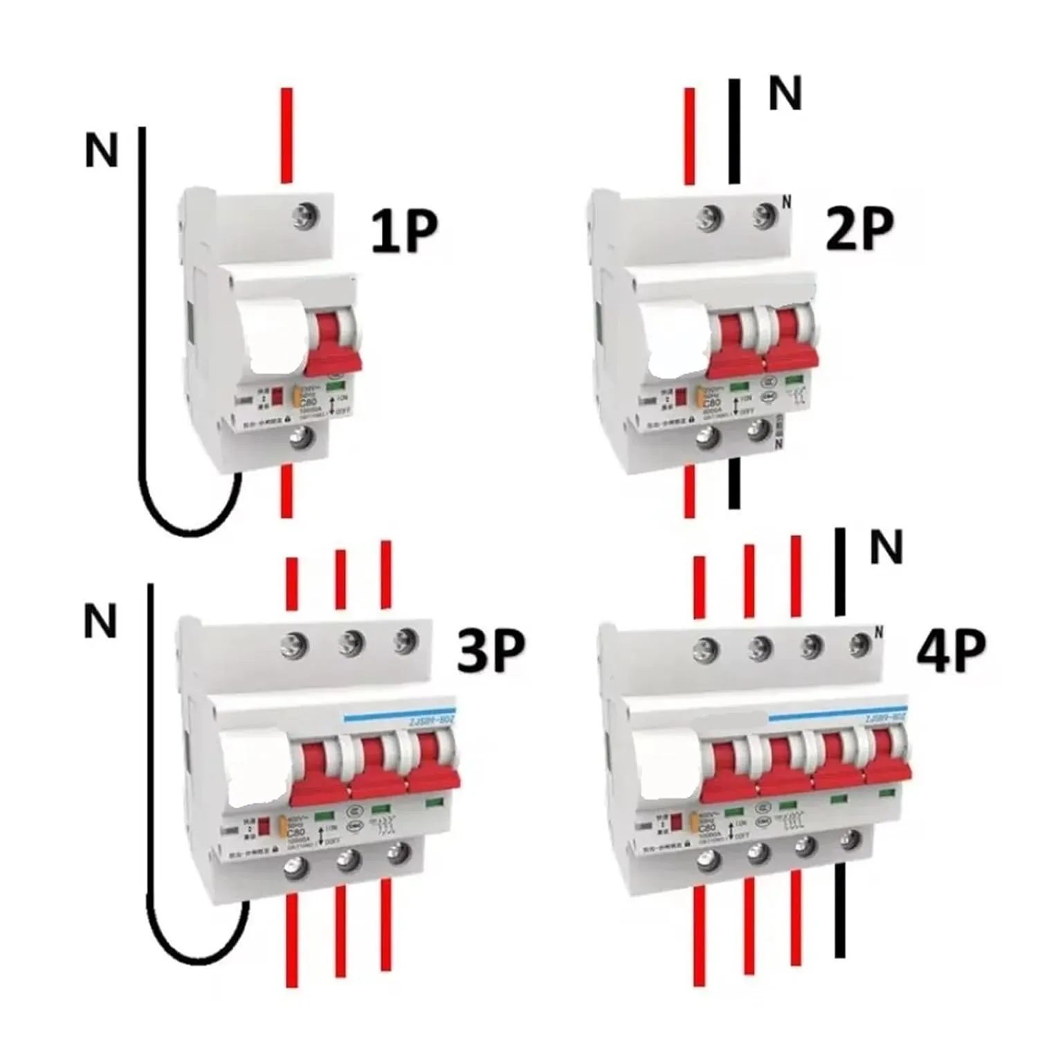 Tuya Smart Circuit Breaker Overload Short Circuit Protection 1P 2P 3P 4P 10A 16A 32A 63A 125A with Alexa Home APP(4P,25A)