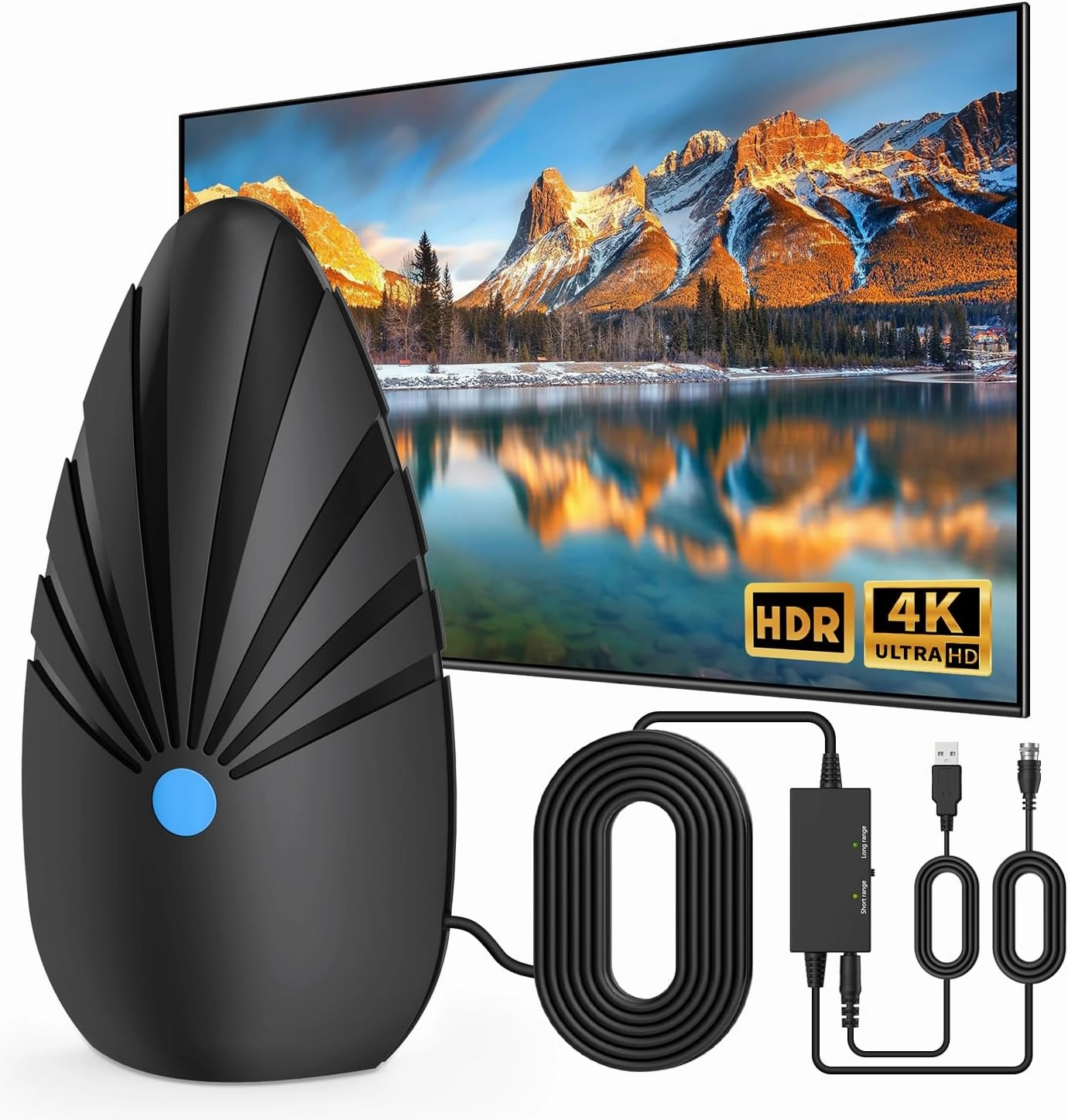 TV Antenna Indoor, 1200  Miles Long Range Digital Antenna，Antenna for Smart TV for Easy Installation and All Smart/Old TVs, Supports 4K 1080P HD VHF UHF