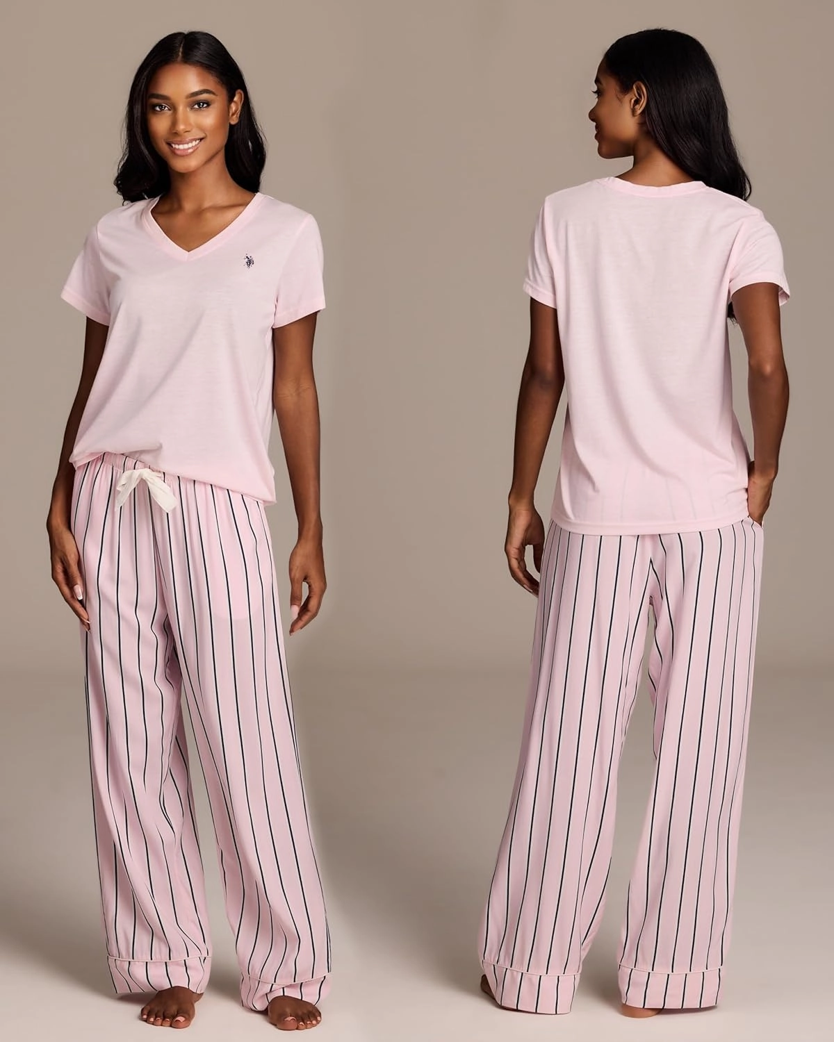 U.S. Polo Assn. Pajama Sets for Women 2 Piece, PJ Sets for Women with Knit Sleep Tee and Woven Pajama Pants with Pockets