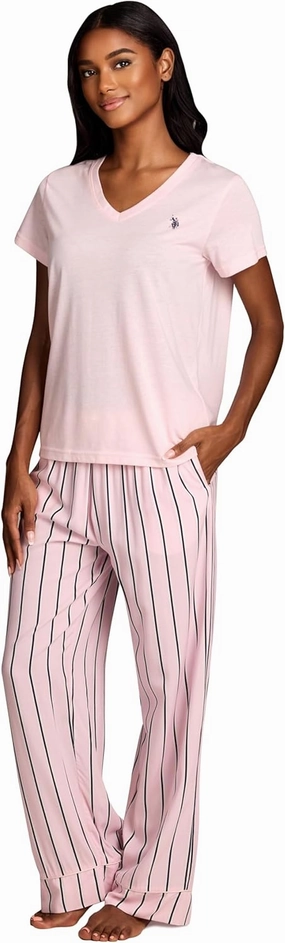 U.S. Polo Assn. Pajama Sets for Women 2 Piece, PJ Sets for Women with Knit Sleep Tee and Woven Pajama Pants with Pockets