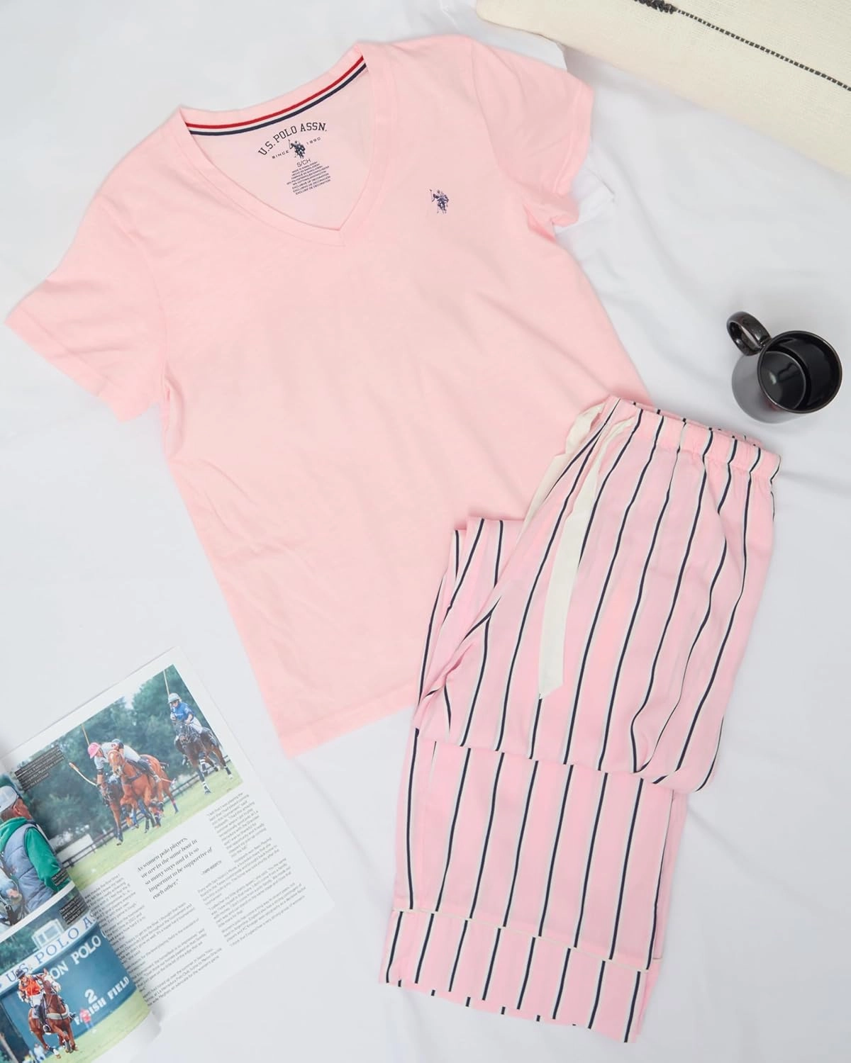 U.S. Polo Assn. Pajama Sets for Women 2 Piece, PJ Sets for Women with Knit Sleep Tee and Woven Pajama Pants with Pockets