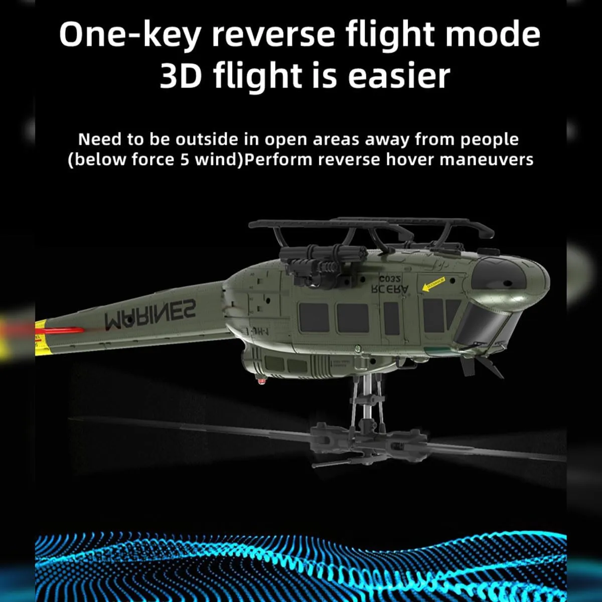 UH-1 Huey RC Helicopter, 1/48 2.4G 6CH Flybarless RC Helicopter Model with Optical Flow Positioning, Outdoor Airplane for Beginner (RTF Version)