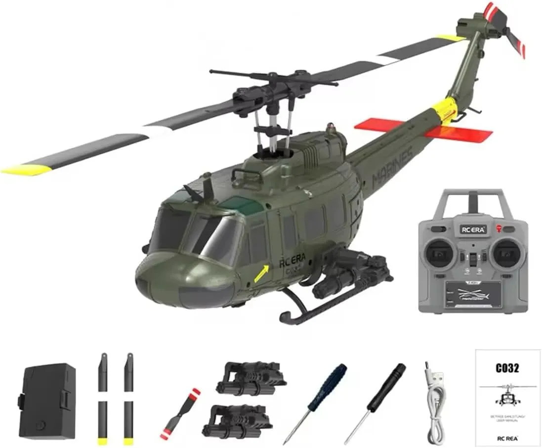 UH-1 Huey RC Helicopter, 1/48 2.4G 6CH Flybarless RC Helicopter Model with Optical Flow Positioning, Outdoor Airplane for Beginner (RTF Version)