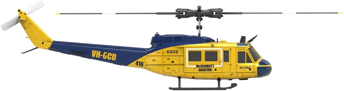 UH-1 Huey RC Helicopter, 1/48 Scale 2.4G 6CH C032 Remote Control Flybarless Stunt Helicopter, 3D/6G Mode, Intelligent Positioning, 3Battery