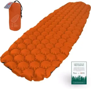 Ultralight Inflatable Sleeping Pad with Contoured Honeycomb Design - Easy to Inflate, Comfortable, Lightweight, Durable, and Hammock Approved [Fire Orange]