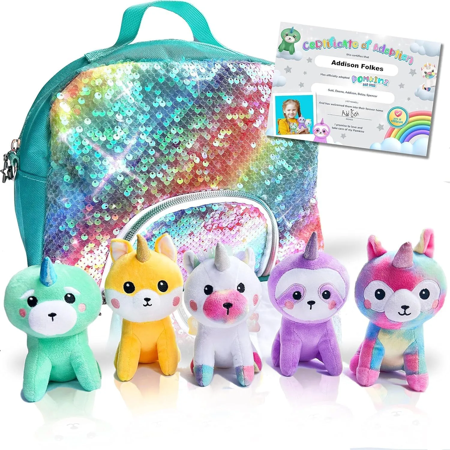 Unicorn Stuffed Animals for Girls - Full Set of Unicorn Toys for Girls Age 3 4 5 6 7 8 Year Old Little - Unicorns Gifts for Kids - Girl Plushies Stuffed Animal Plush Squishies Rainbow Toy Purse