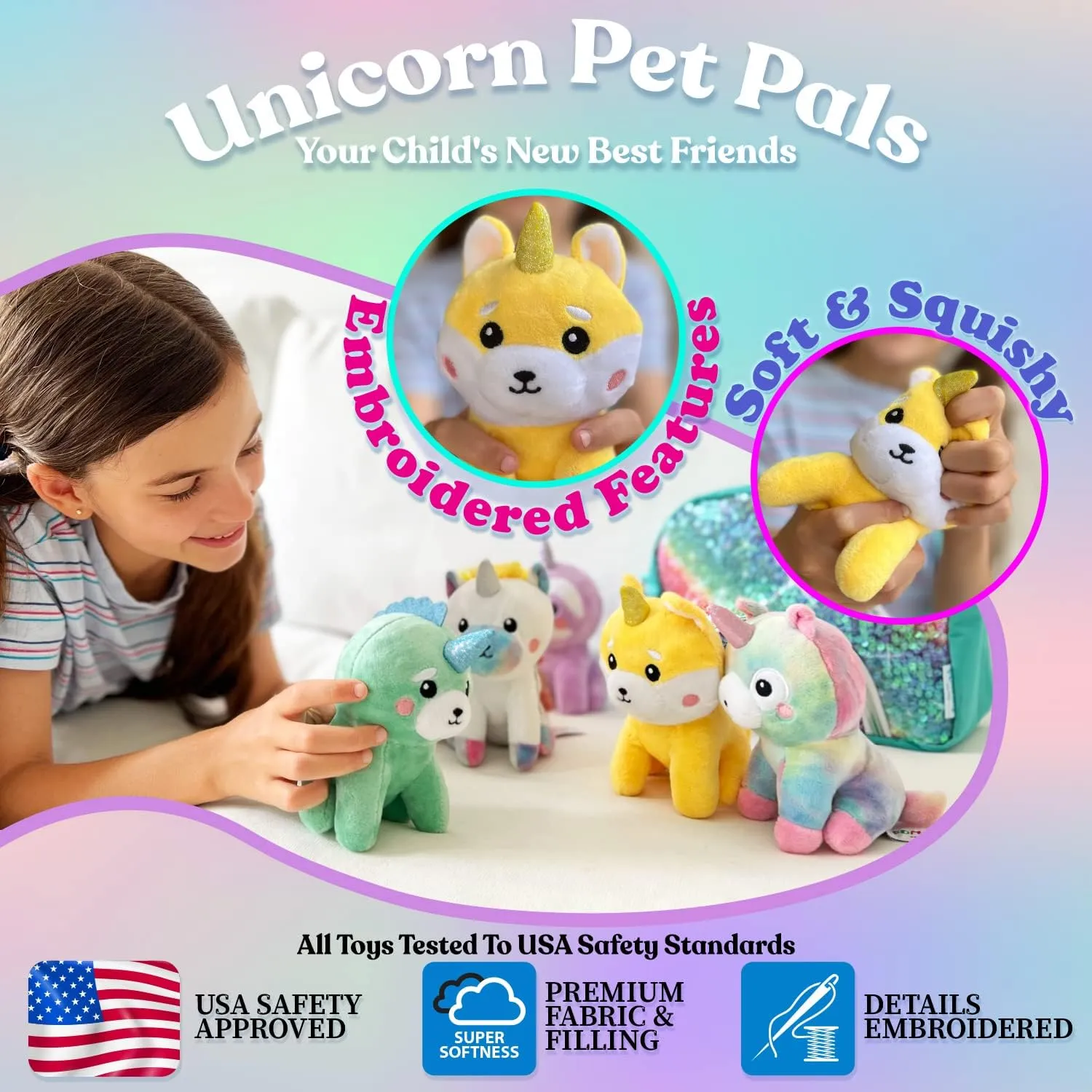 Unicorn Stuffed Animals for Girls - Full Set of Unicorn Toys for Girls Age 3 4 5 6 7 8 Year Old Little - Unicorns Gifts for Kids - Girl Plushies Stuffed Animal Plush Squishies Rainbow Toy Purse