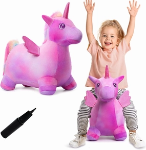 Unicorn Bouncy Horse Toys for 1 2 3 Year Old Girl Gifts, Plush Unicorn Ride On Bouncy Animal for Toddlers 1-3, Indoor Outdoor Inflatable Hopping Toys for Girl Birthday Gifts (Pump Included)