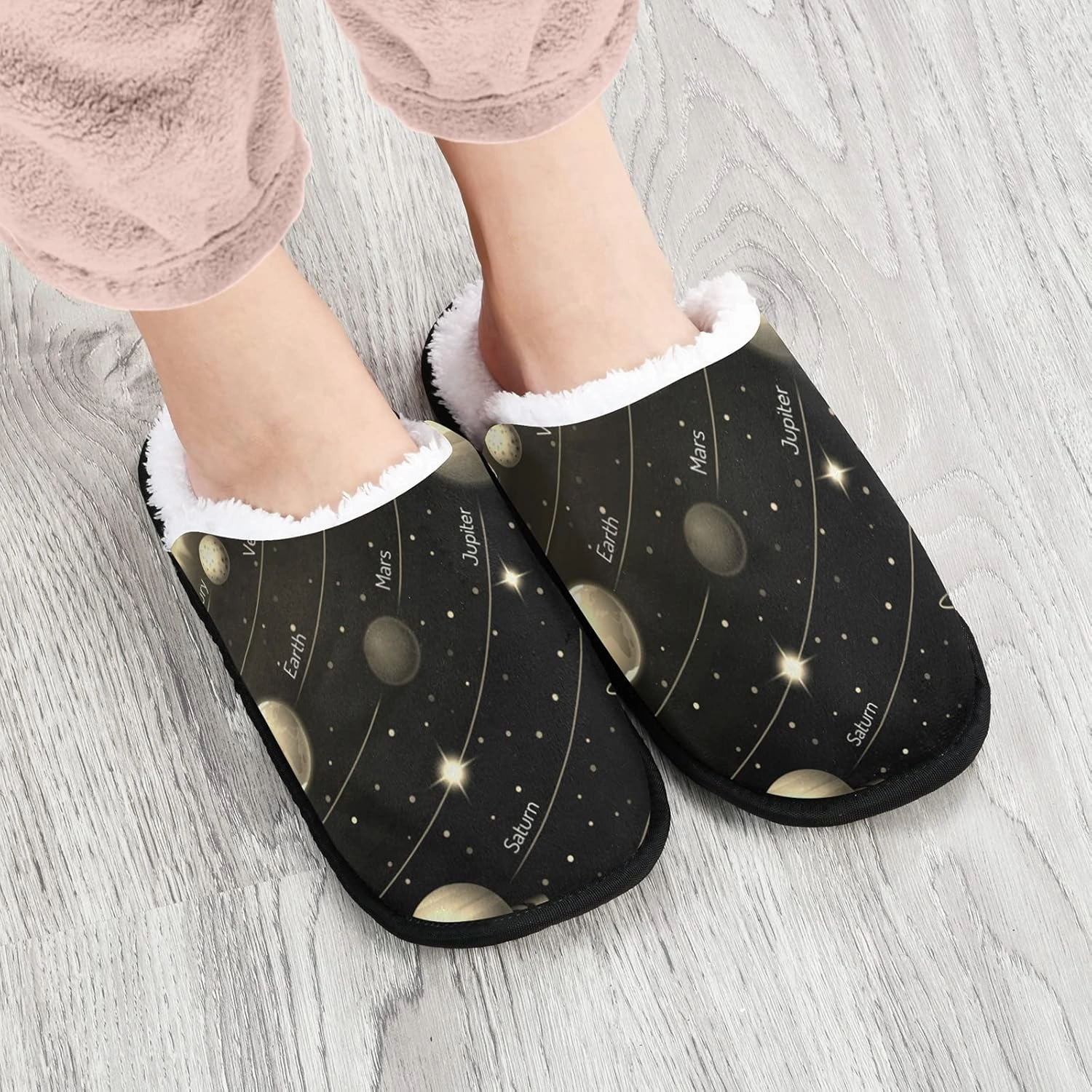 Unisex Slippers Fuzzy Feet Plush Slippers Anti-Slip Warm House Shoes M/L
