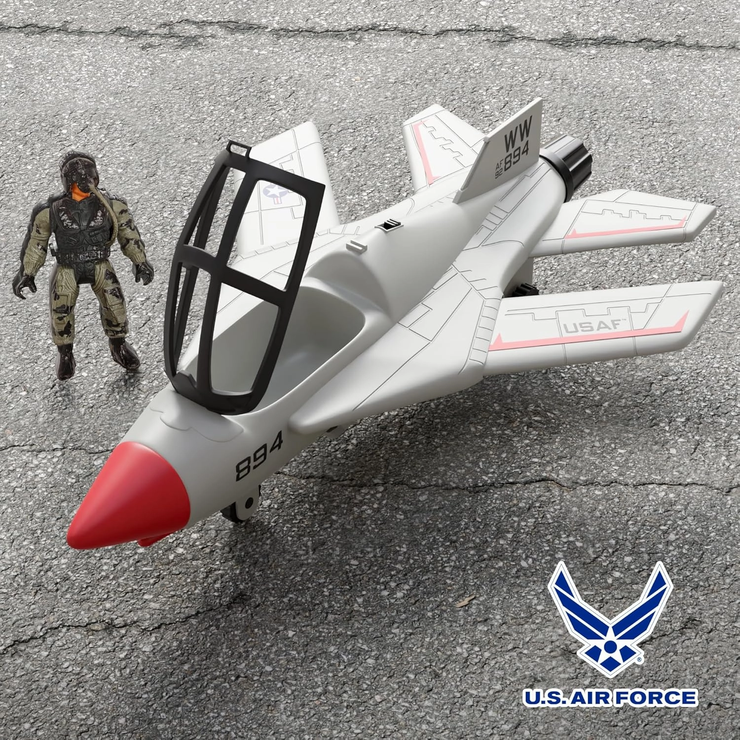 United States Air Force Sky Raider Fighter Jet Toy Airplane with Pilot & Missile - Realistic Military Aircraft & Soldier Action Figure - Bomber Plane Model for Kids 3 