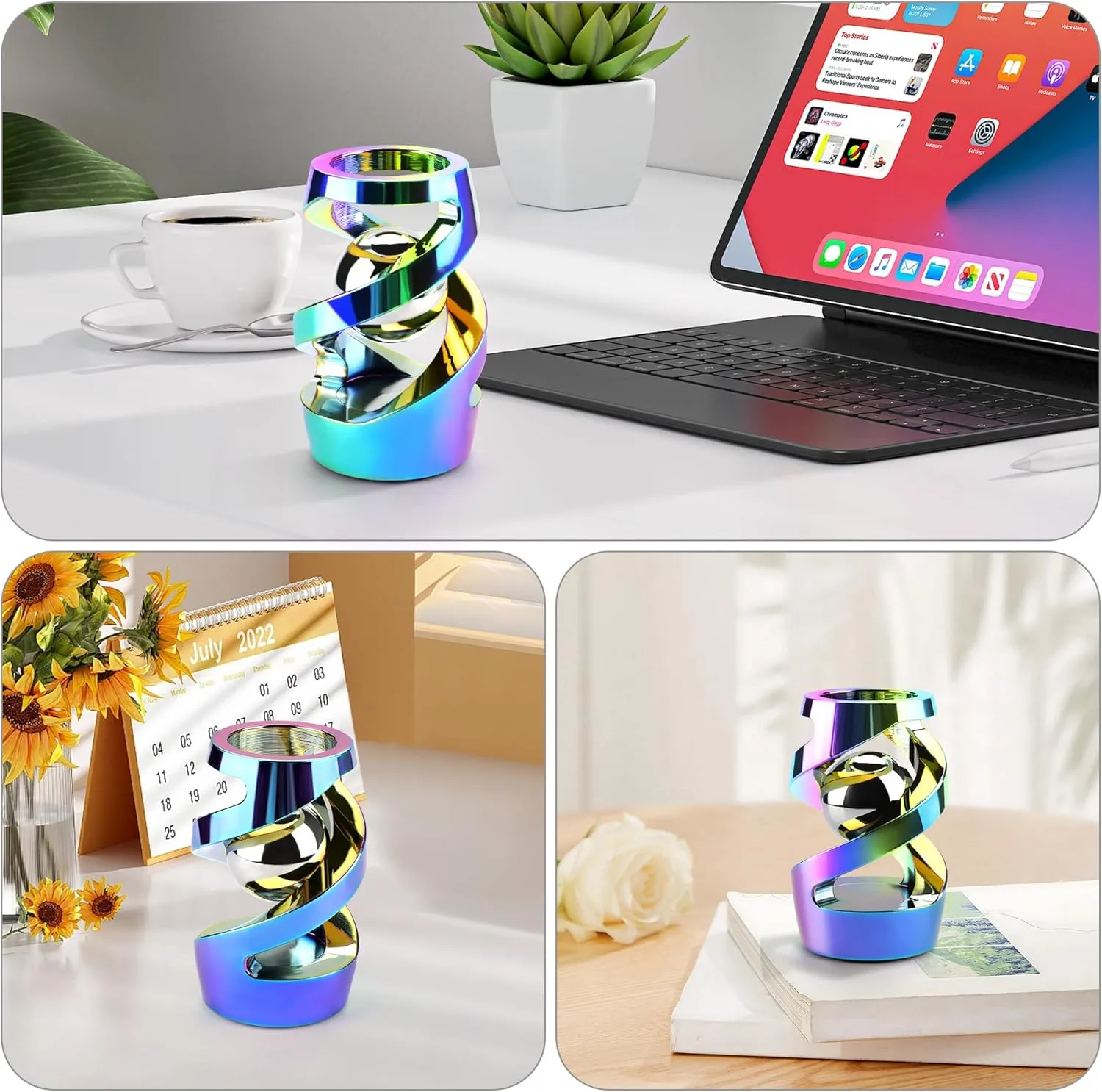 Upgraded Kinetic Desk Toys, Adult Fidgets for Anxiety and Stress, Desk Toys for Office for Adults, Fidget Toys Adults (Rainbow)