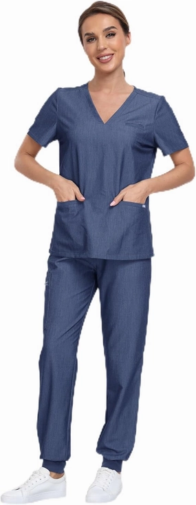 Urban Classic Scrubs for Women Set, Modern V-Neck Top & Jogger Pants, 9 Pockets Medical Uniform