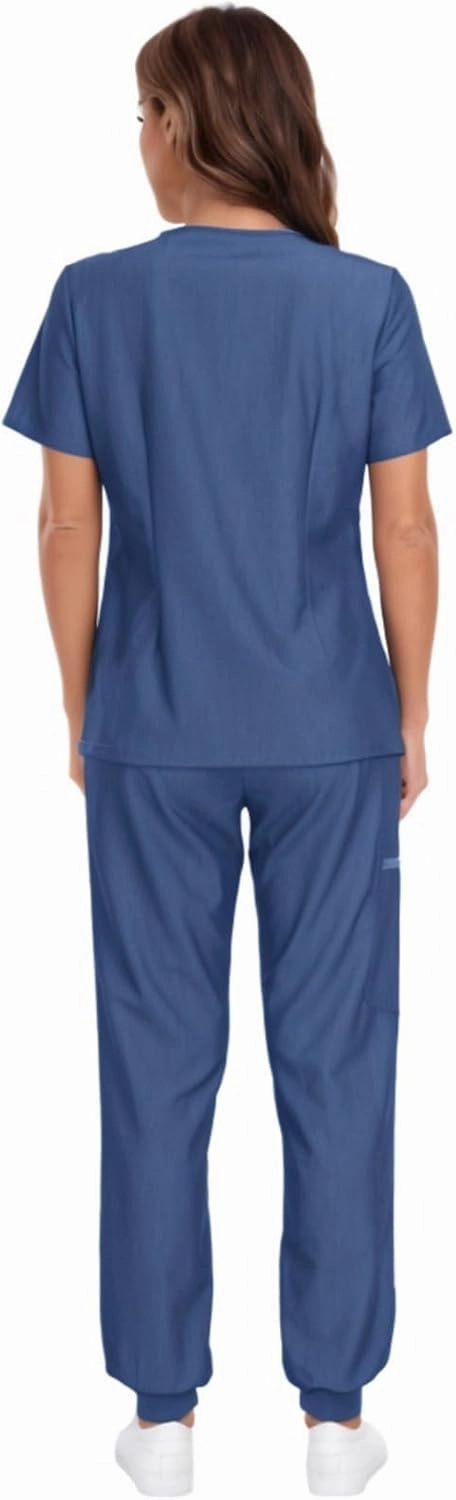 Urban Classic Scrubs for Women Set, Modern V-Neck Top & Jogger Pants, 9 Pockets Medical Uniform