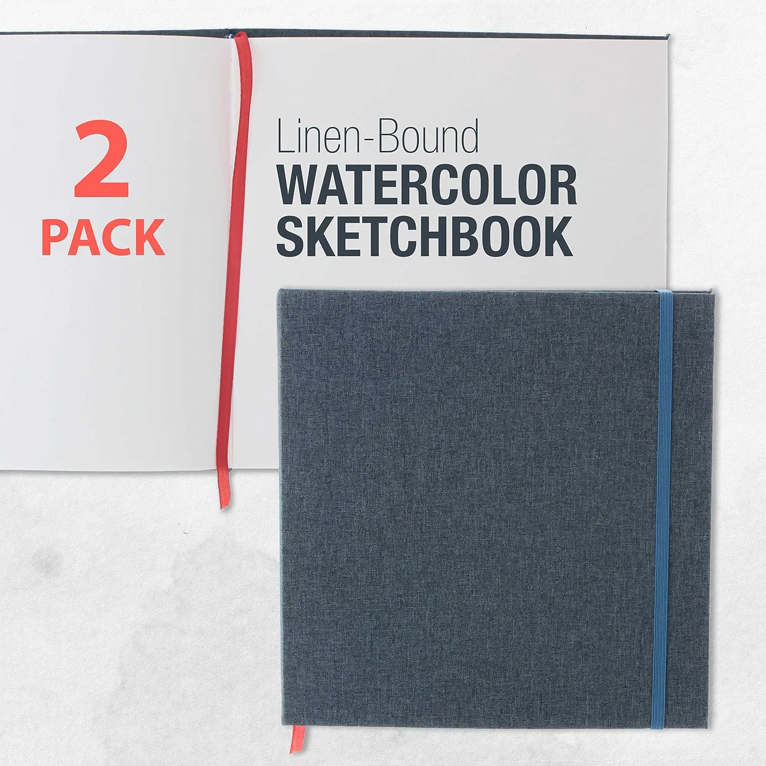 U.S. Art Supply 8.5" x 8.5" Watercolor Book (2 Pack, 76 Sheets Each) - 110lb (230 GSM) Linen-Bound Hardcover Artist Paper Pads - Acid-Free Cold-Pressed Watercolor Paper Pad Mixed Media