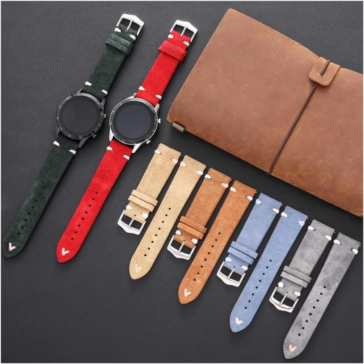 UTHAI G33 Suede Watch Strap 20mm 22mm Color Stitching Leather Smart Watch Bracelet Accessories Fit For Samsung Fit For Huawei Watchband