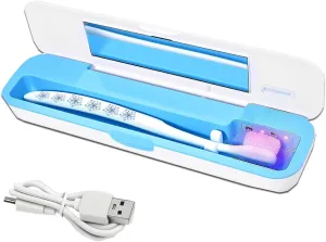 UV-C Toothbrush Sanitizer Case for Travel, Portable Toothbrush Case with Holder, USB-C or AA Battery Powered, Plastic Tooth Brush Sanitizer Container Cover for Household, Traveling, Blue
