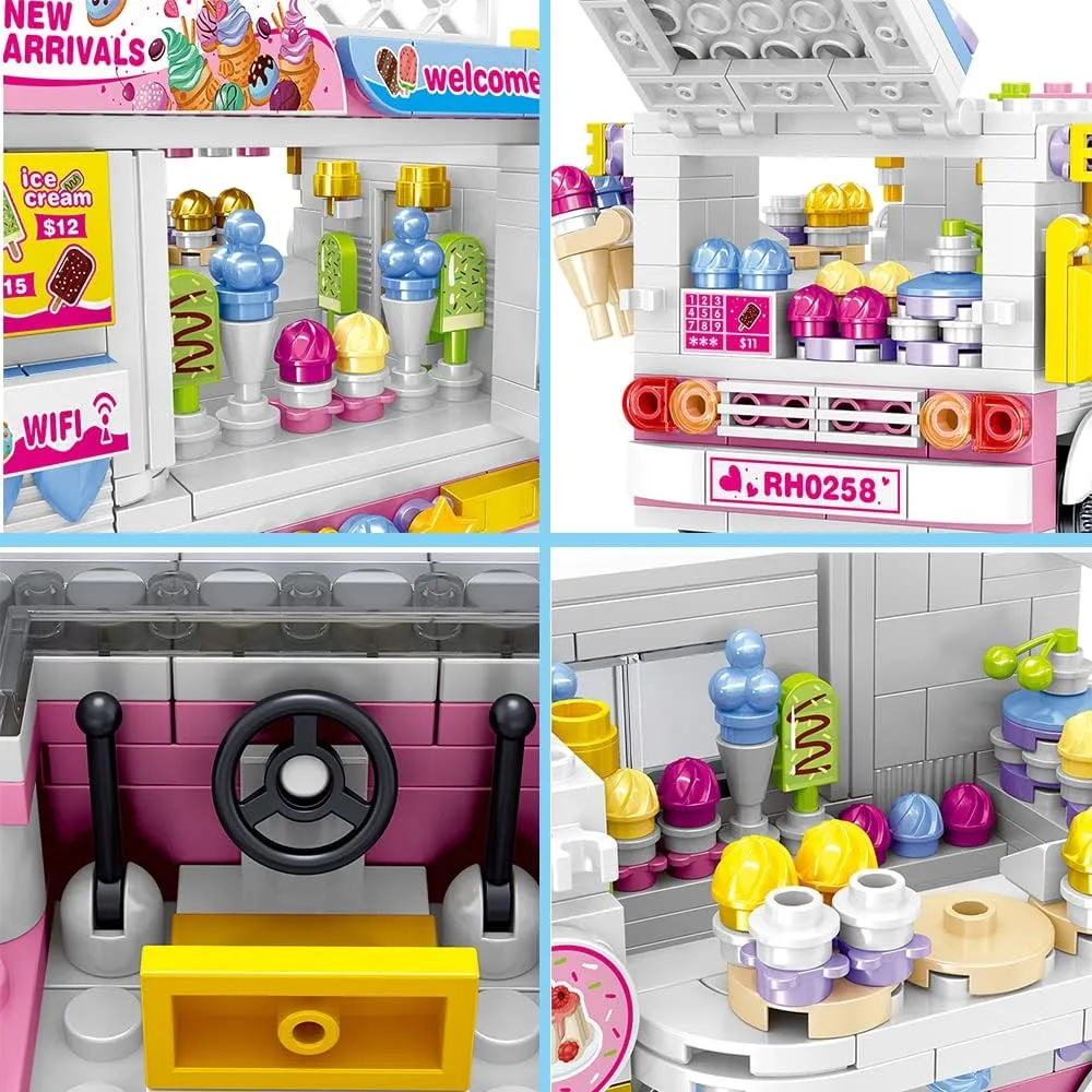 Uvini Building Blocks Car Model, Street View Series Mini Blocks Ice Cream Truck Car Building Set, Best Gift for Girls Collectible Model Cars Set to Bulild, STEM Toy for Children 12  593pcs