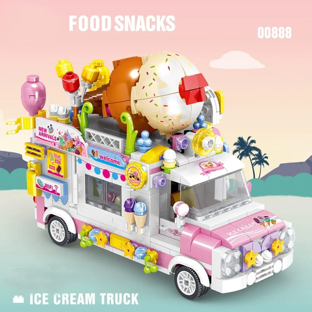 Uvini Building Blocks Car Model, Street View Series Mini Blocks Ice Cream Truck Car Building Set, Best Gift for Girls Collectible Model Cars Set to Bulild, STEM Toy for Children 12  593pcs