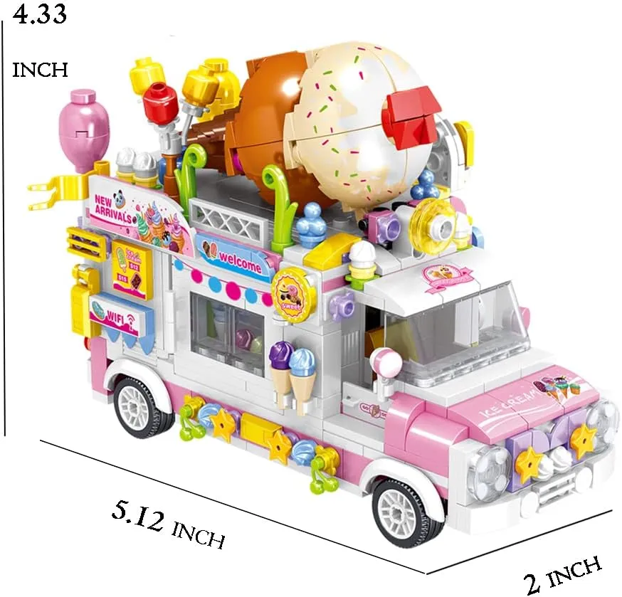Uvini Building Blocks Car Model, Street View Series Mini Blocks Ice Cream Truck Car Building Set, Best Gift for Girls Collectible Model Cars Set to Bulild, STEM Toy for Children 12  593pcs