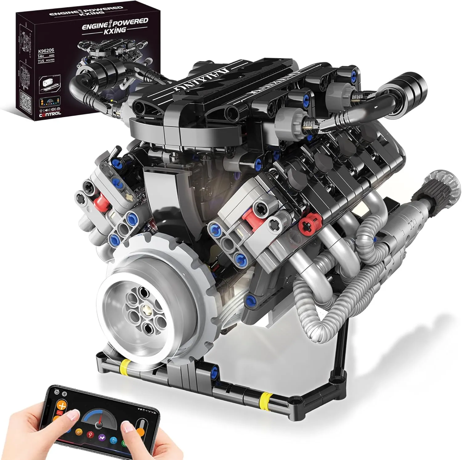 V8 Engine Model Kit That Works Building Sets with Motor, APP Control Technic & Light, Mechanic Engineering Collectible for Adults Boys 14 