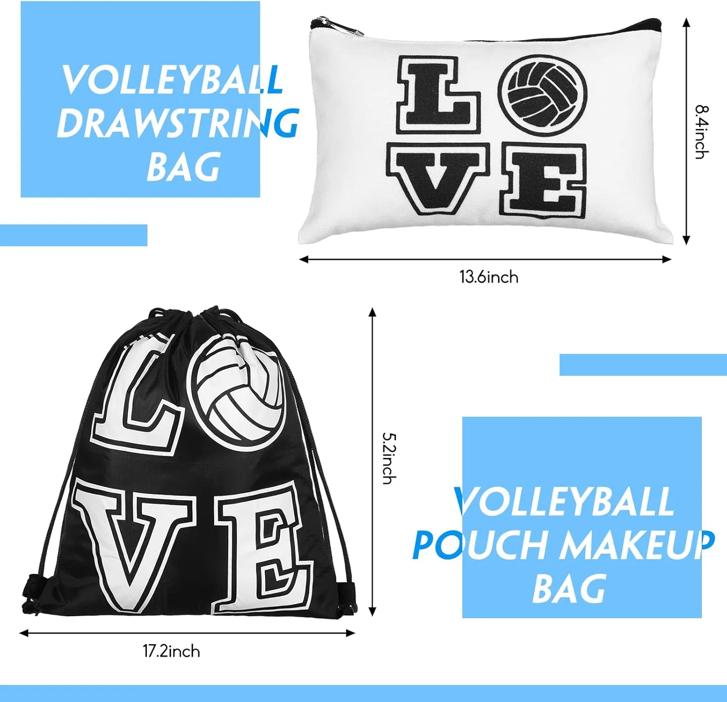 Vabean 8 Pcs Volleyball Accessories,Include Volleyball Arm Sleeves Knee Pads Sport Hair Scrunchies Sweat Band Drawstring Bag Cosmetic Bag Wrist Guard Knee Brace