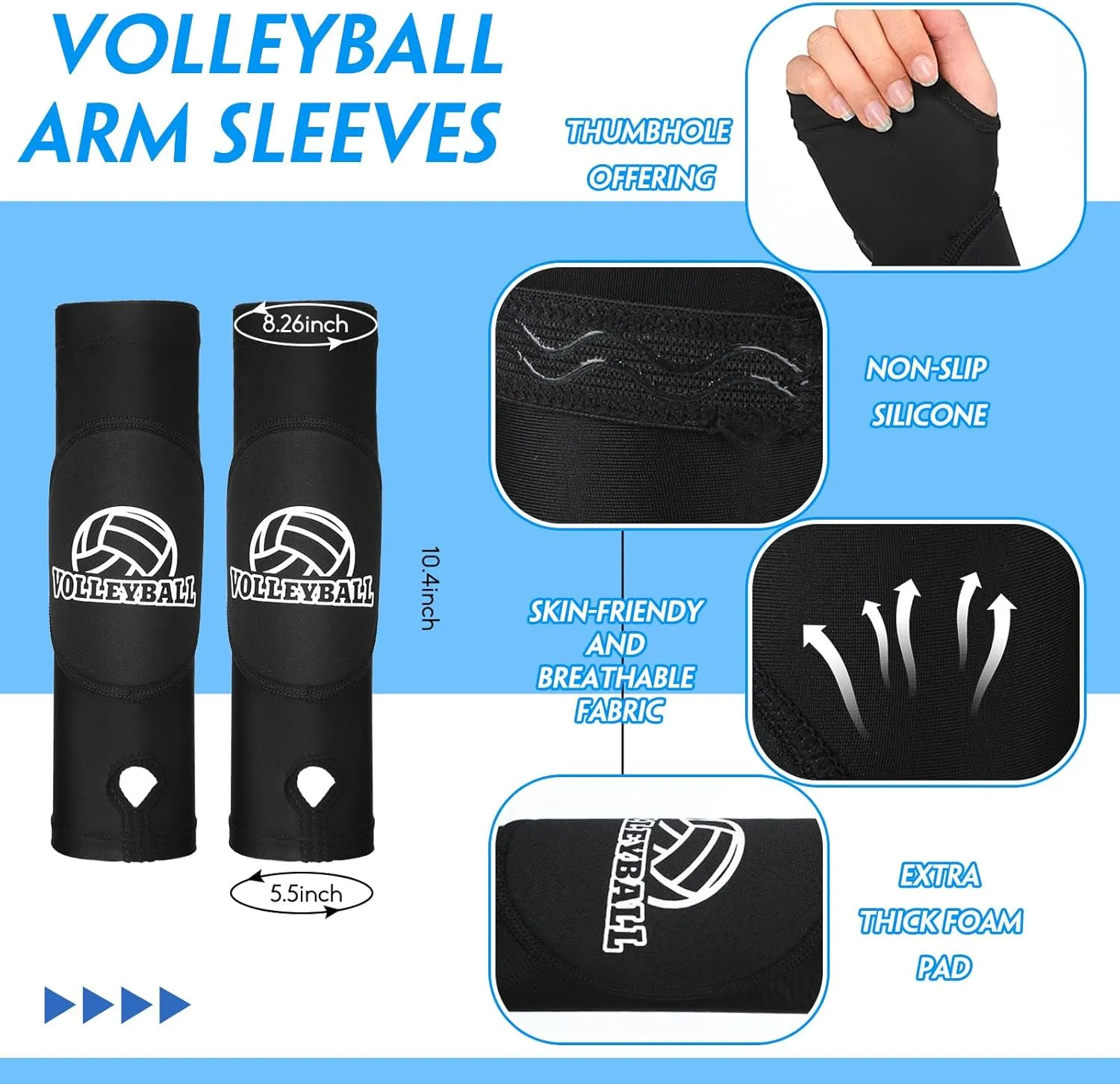 Vabean 8 Pcs Volleyball Accessories,Include Volleyball Arm Sleeves Knee Pads Sport Hair Scrunchies Sweat Band Drawstring Bag Cosmetic Bag Wrist Guard Knee Brace