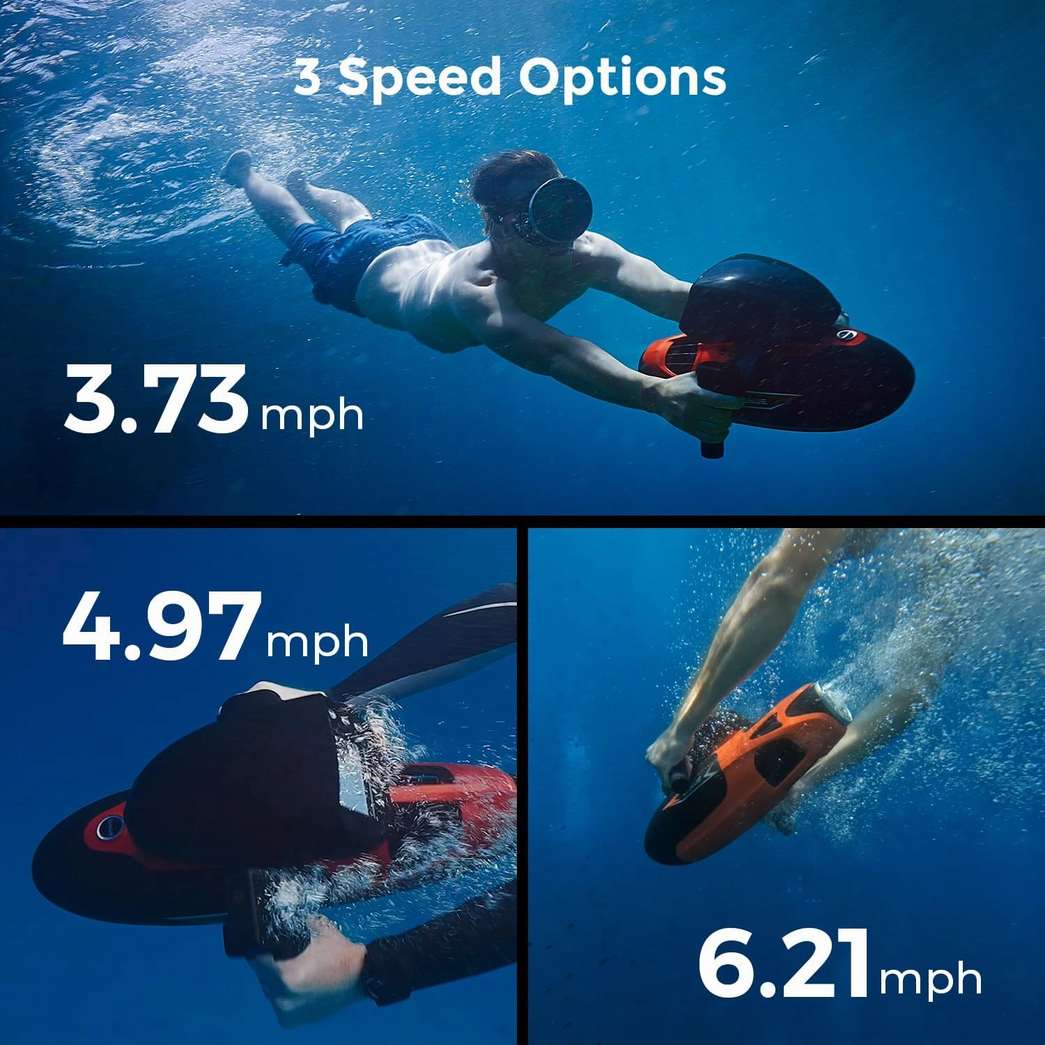Vapor Pump-Jet Underwater Scooter 3 Gear Speed 60 Minutes 6.21mph 46lbf for Free Diving Scuba Diving Snorkeling Recreational Toys for Yachts and Boats