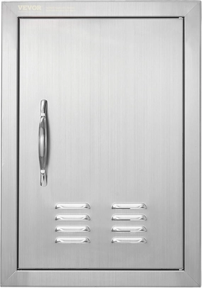 VEVOR BBQ Access Door, 14W x 20H Inch Single Outdoor Kitchen Door, Stainless Steel Flush Mount Door, Wall Vertical Door with Handle and Vents, for BBQ Island, Grilling Station, Outside Cabinet