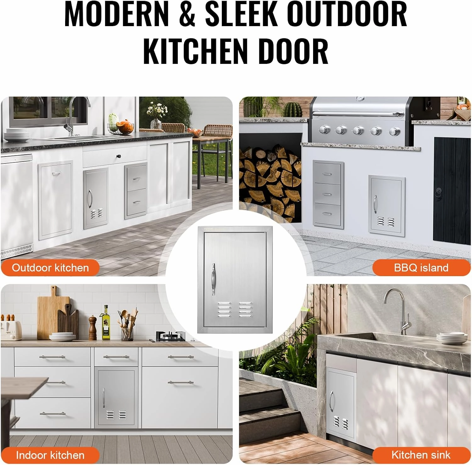 VEVOR BBQ Access Door, 14W x 20H Inch Single Outdoor Kitchen Door, Stainless Steel Flush Mount Door, Wall Vertical Door with Handle and Vents, for BBQ Island, Grilling Station, Outside Cabinet